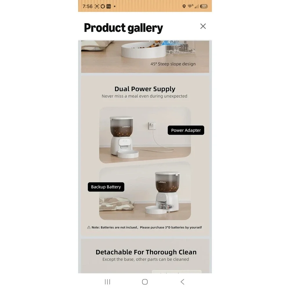 LAMPICK Smart Automatic Pet Feeder White WiFi App Control 4L 16.9 Cups